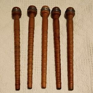 Vintage Set of 5 Wooden Spindles with Metal Accents